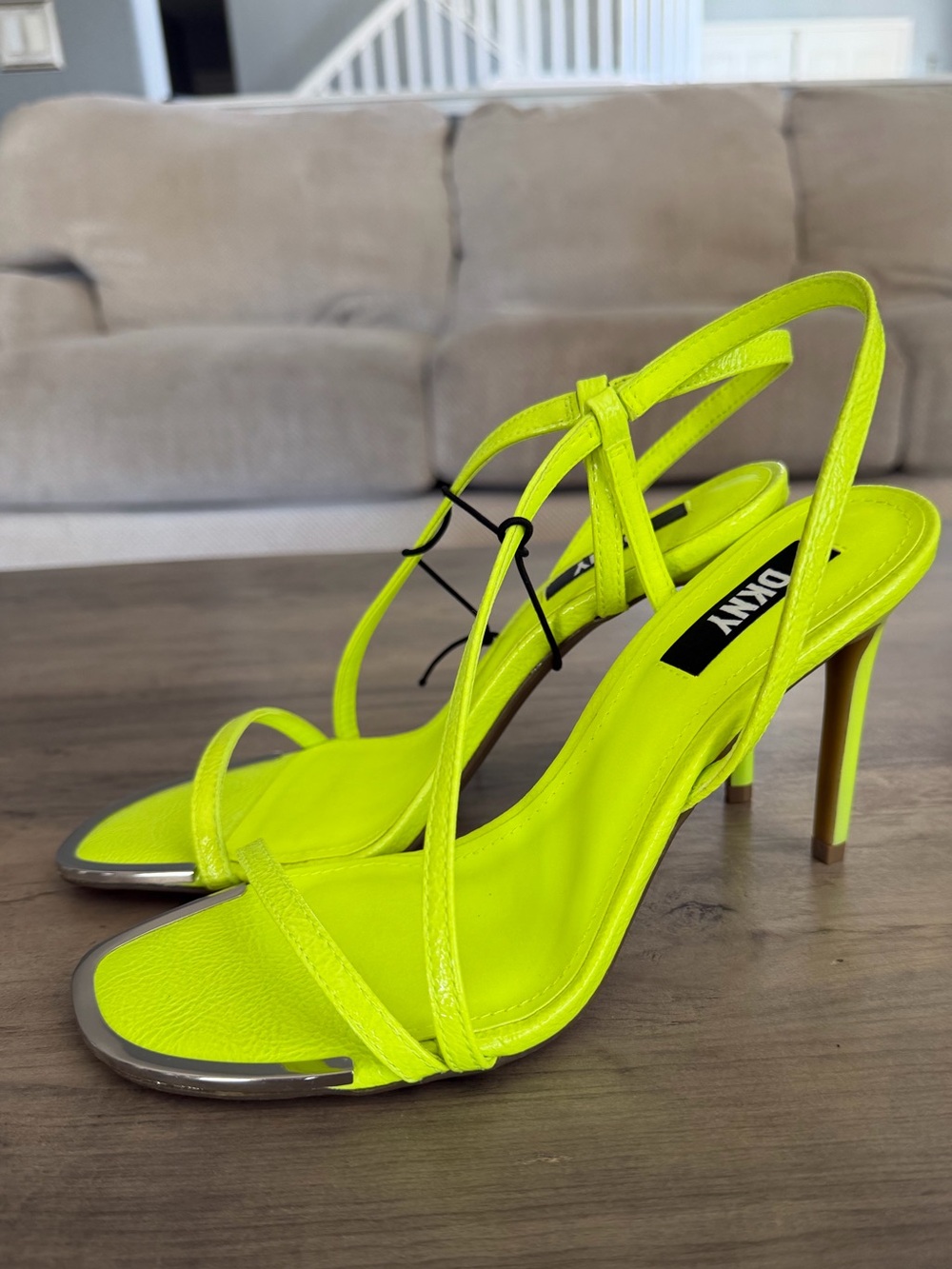 DKNY Neon Lime Strappy Stiletto Sandals